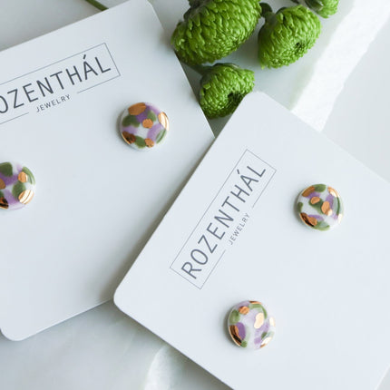 Porcelain Tache Studs -  Green and Violet