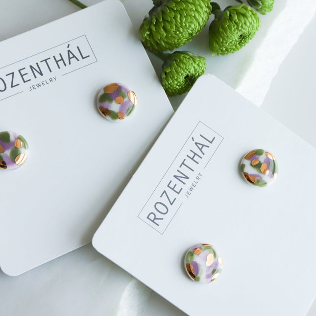 Porcelain Tache Studs -  Green and Violet