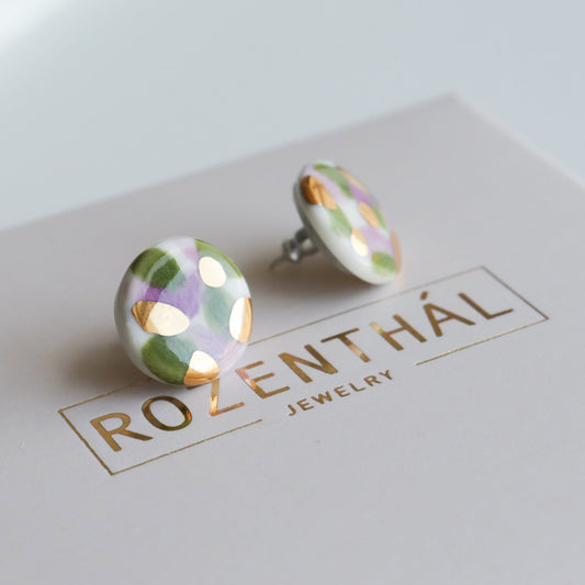 Porcelain Tache Studs -  Green and Violet