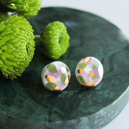 Porcelain Tache Studs -  Green and Violet