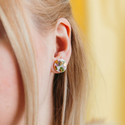 Porcelain Tache Studs -  Green and Violet