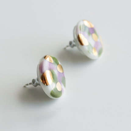 Porcelain Tache Studs -  Green and Violet