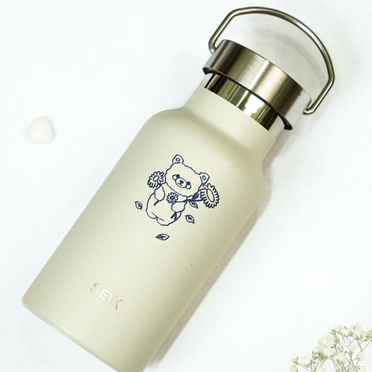 Water Bottle / Thermos – Bear Design – Beige 350ml Stainless Steel
