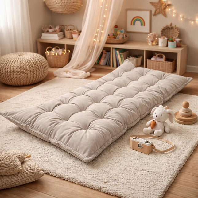 Quilted Kids' Floor Cushion, Grey, 3 Sizes Available