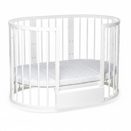 Round Baby Crib OLIN with Mattress - White