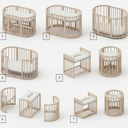 Round Baby Crib OLIN with Mattress - Cappuccino