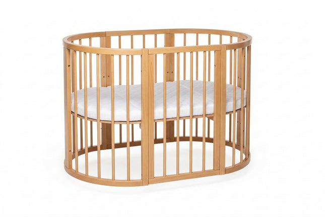Round Baby Crib OLIN with Mattress - Natural