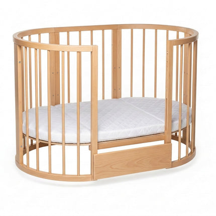 Round Baby Crib OLIN with Mattress - Natural
