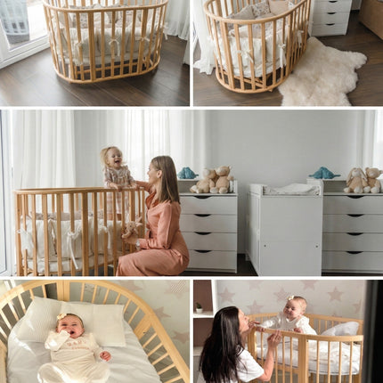 Round Baby Crib OLIN with Mattress - Natural