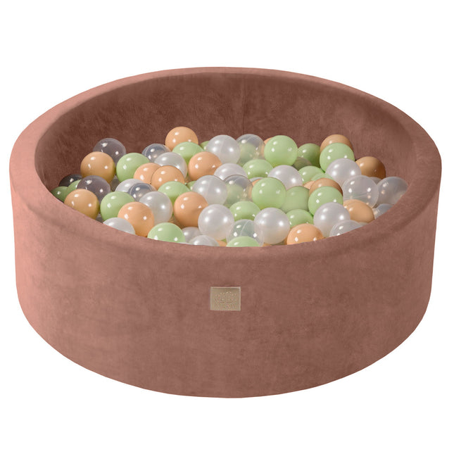 Ball Pit Round With 200 Light Green/White Pearl/Beige/Transparent, 90x30cm - Beige Velvet - LoveStyle World