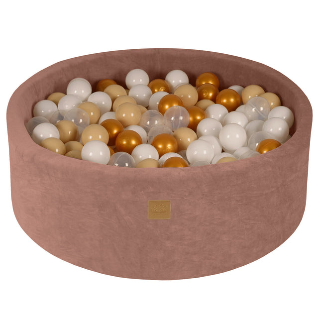 Ball Pit Round With 200 Gold/Beige/White/Transparent Balls, 90x30cm - Beige Velvet - LoveStyle World