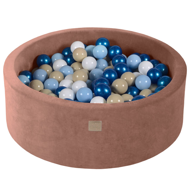 Ball Pit Round With 200 Blue/White/Beige Balls, 90x30cm - Beige Velvet - LoveStyle World