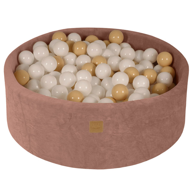 Ball Pit Round With 200 White/Beige, 90x30cm - Beige Velvet - LoveStyle World