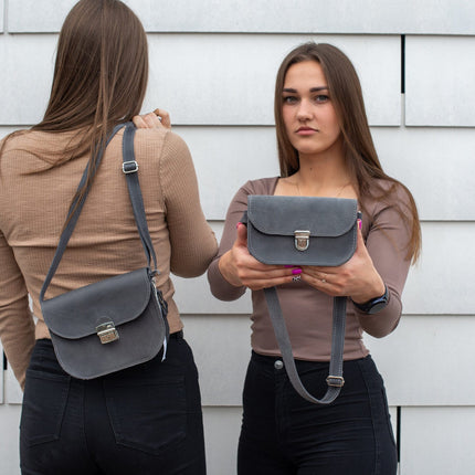 Natural Leather Saddle Bag Medium – Grey