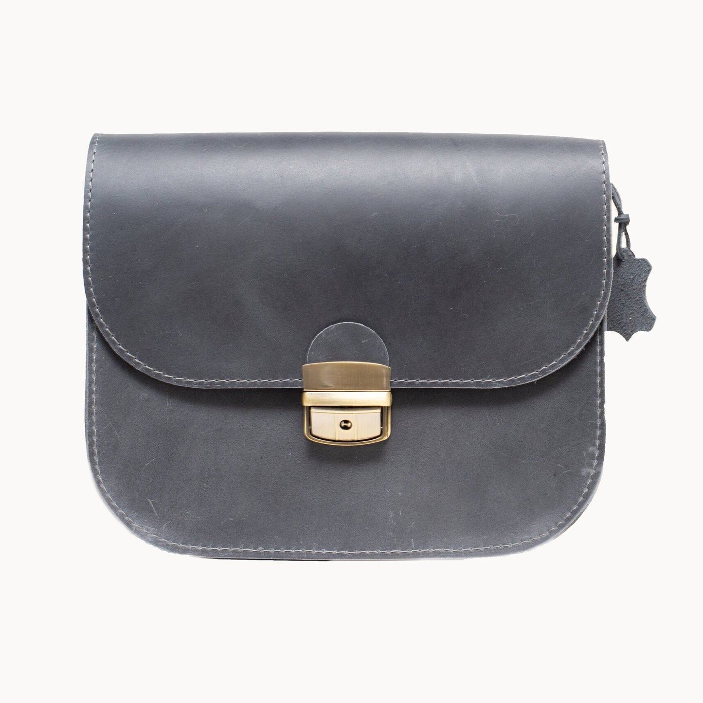 Natural Leather Saddle Bag Large – Grey