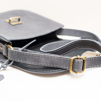 Natural Leather Saddle Bag Large – Grey