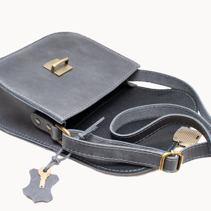 Natural Leather Saddle Bag Medium – Grey