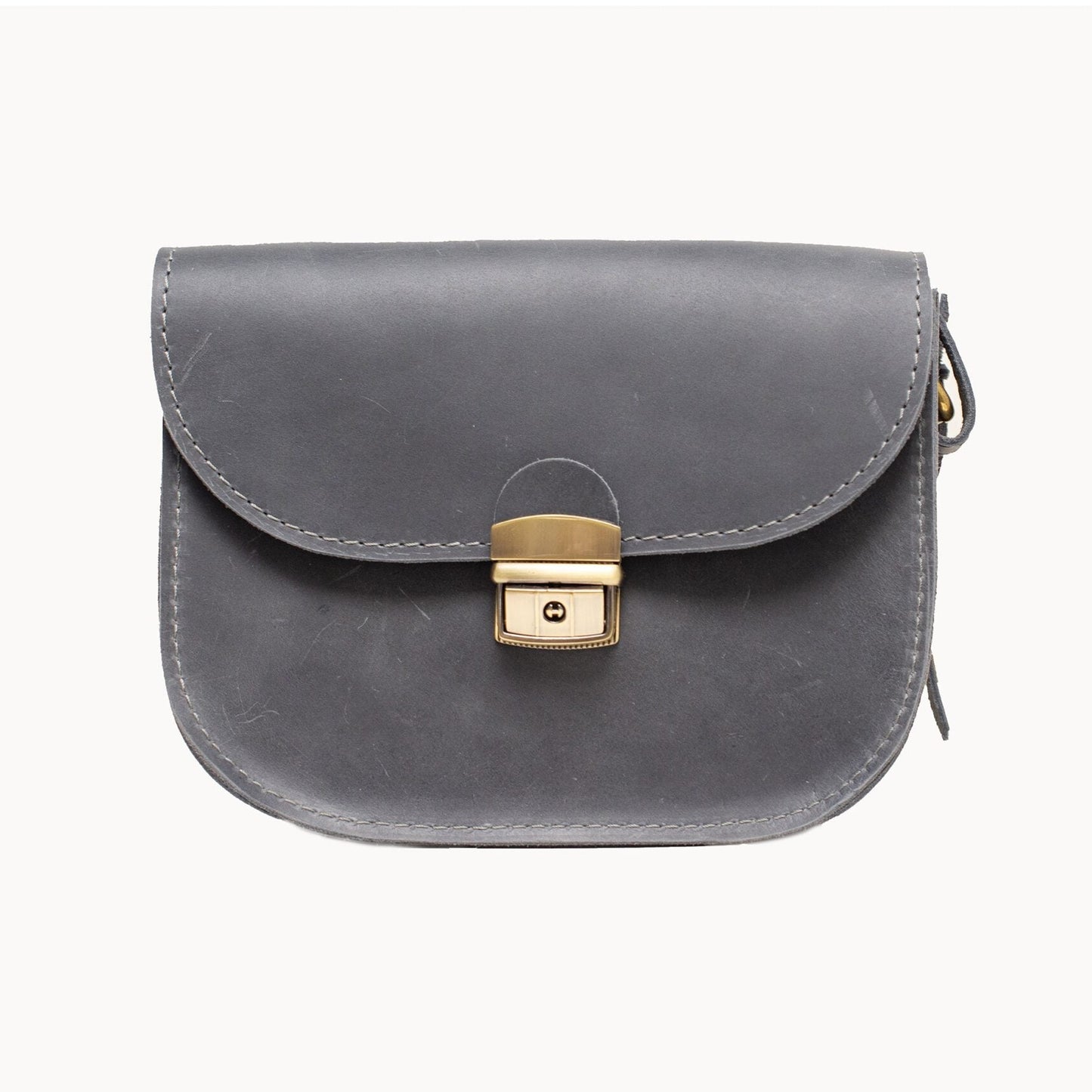 Natural Leather Saddle Bag Medium – Grey
