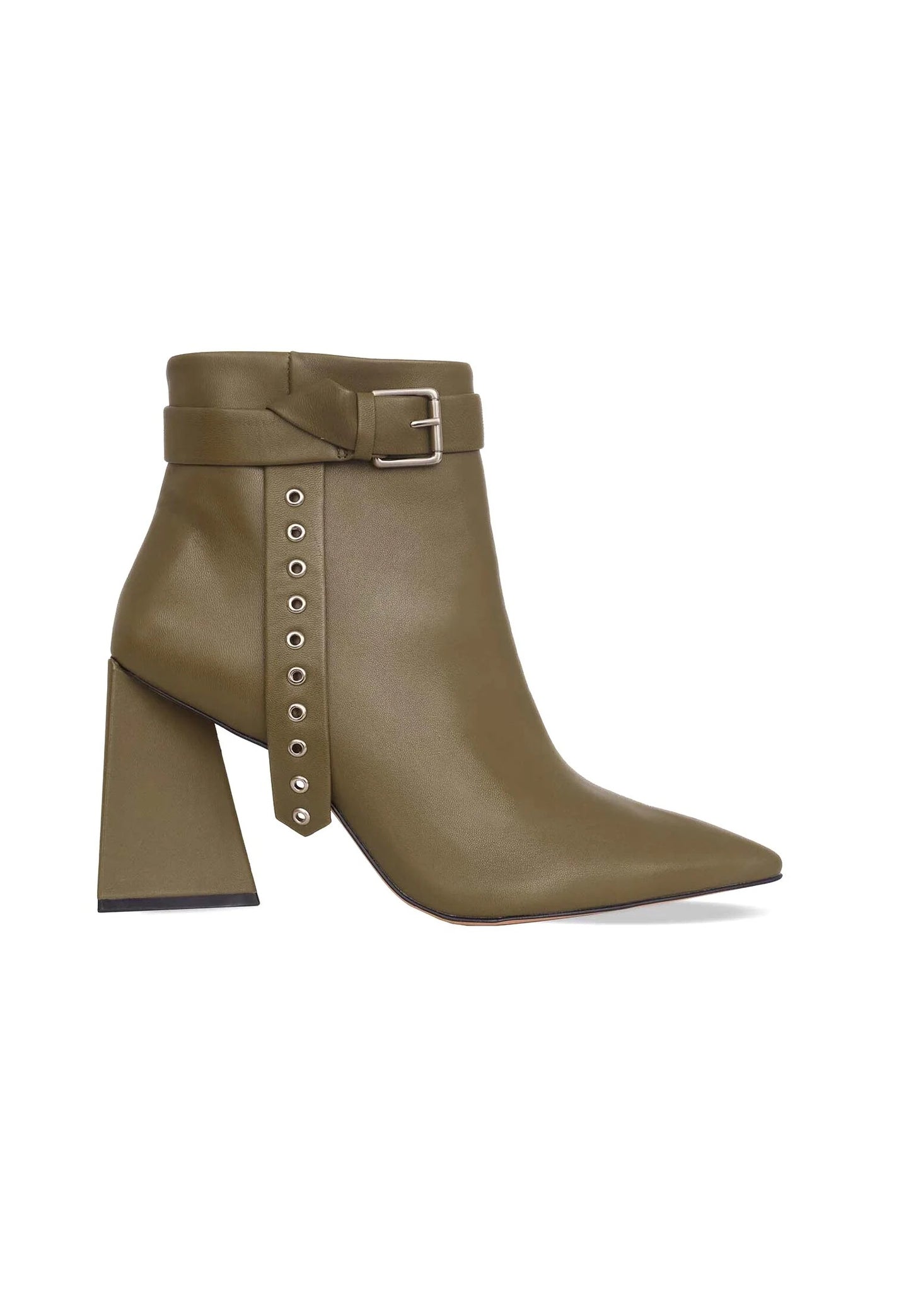Salvia Green Leather Heeled Ankle Boots