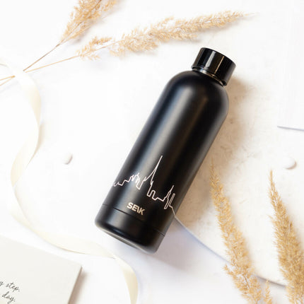 Water Bottle / Thermos – Tallinn Skyline from the Sea – Black, 500 ml, Stainless Steel