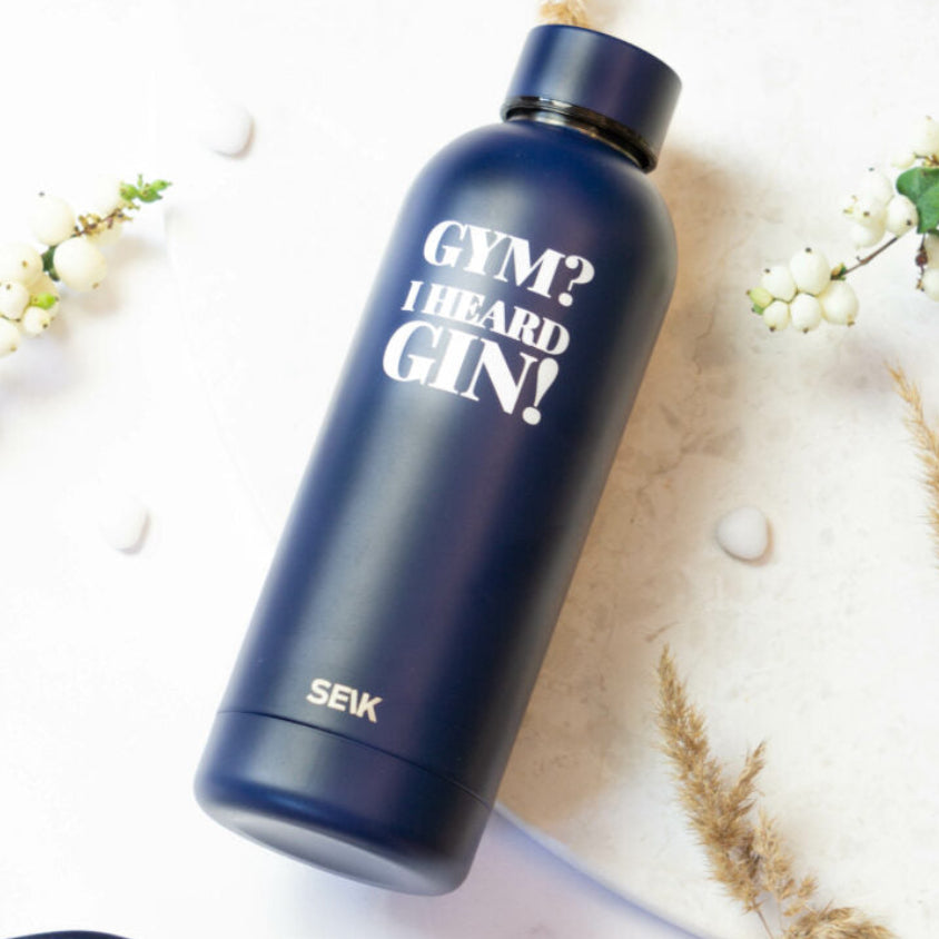 Water Bottle / Thermos - Gym? I Heard Gin! - Dark Blue, 500 ml, Stainless Steel