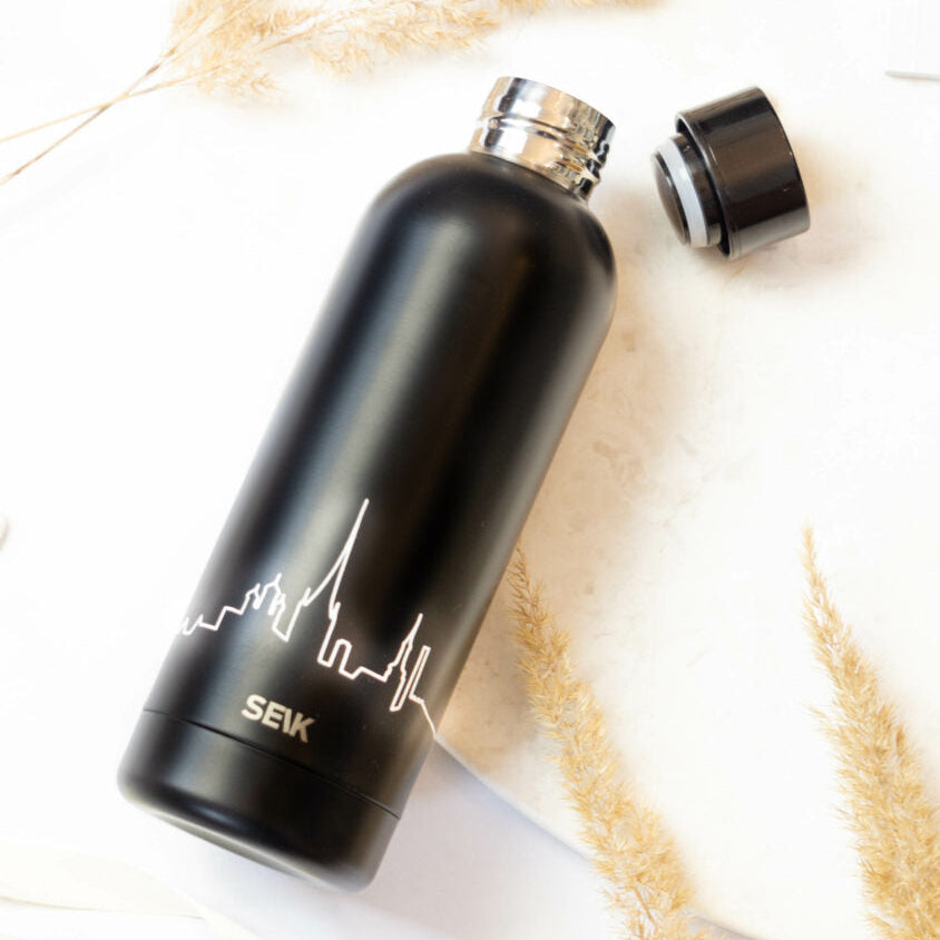 Water Bottle / Thermos – Tallinn Skyline from the Sea – Black, 500 ml, Stainless Steel