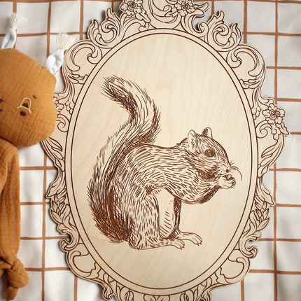 Set of 4 Engraved Forest Animals Pictures with Retro Frame
