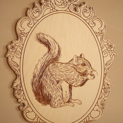 Set of 4 Engraved Forest Animals Pictures with Retro Frame