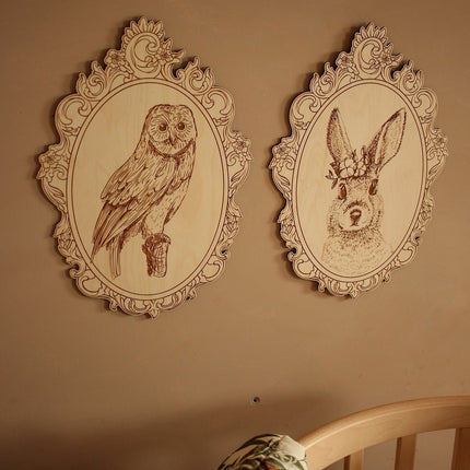 Set of 4 Engraved Forest Animals Pictures with Retro Frame