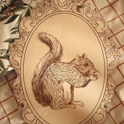 Set of 4 Engraved Forest Animals Pictures with Retro Frame