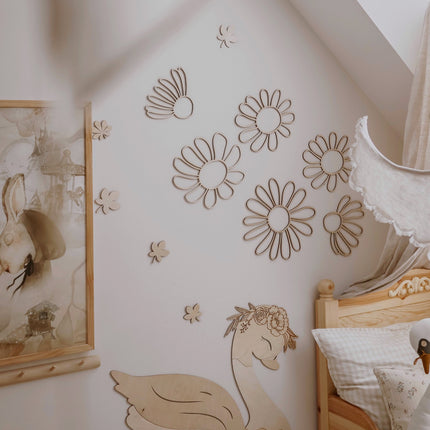 Set of 6 Wooden Flowers Wall Decoration - Daisies