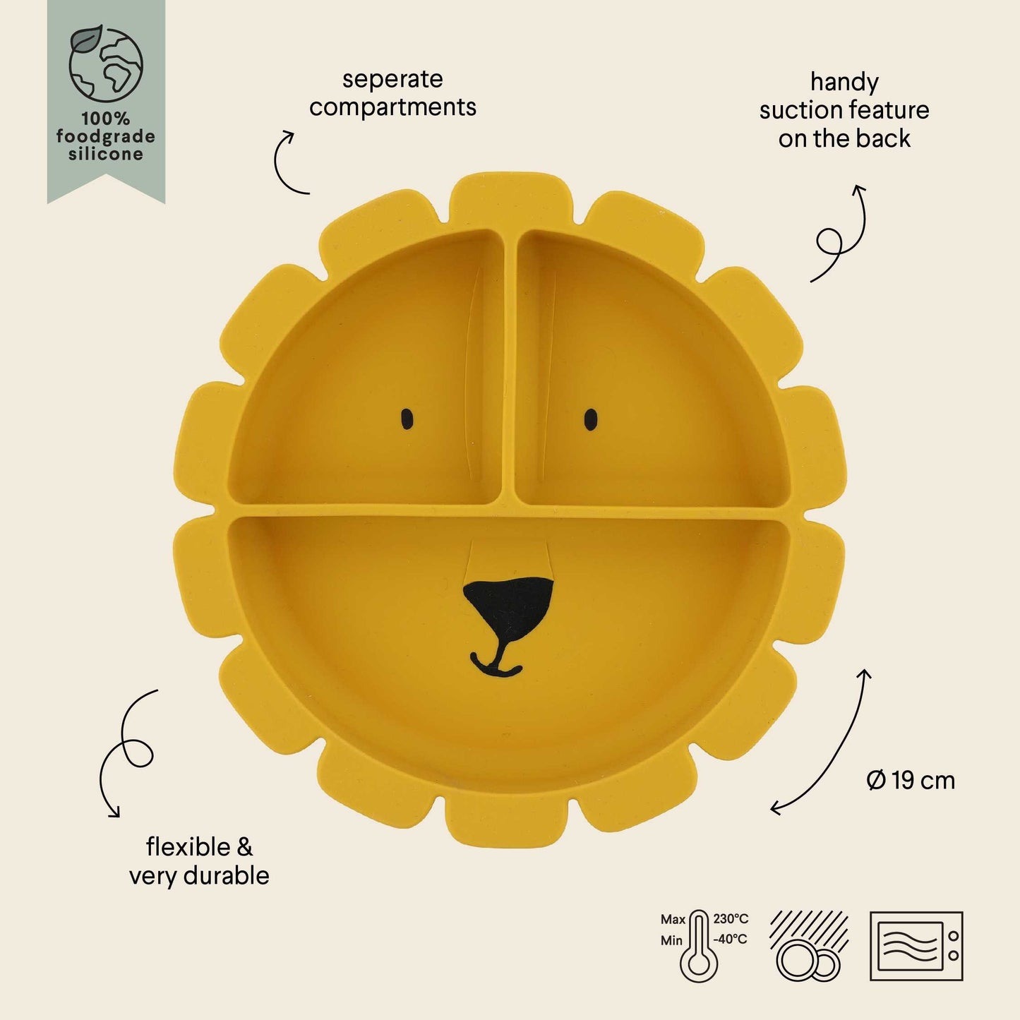 Silicone Divided Suction Plate for Kids - Mr. Lion