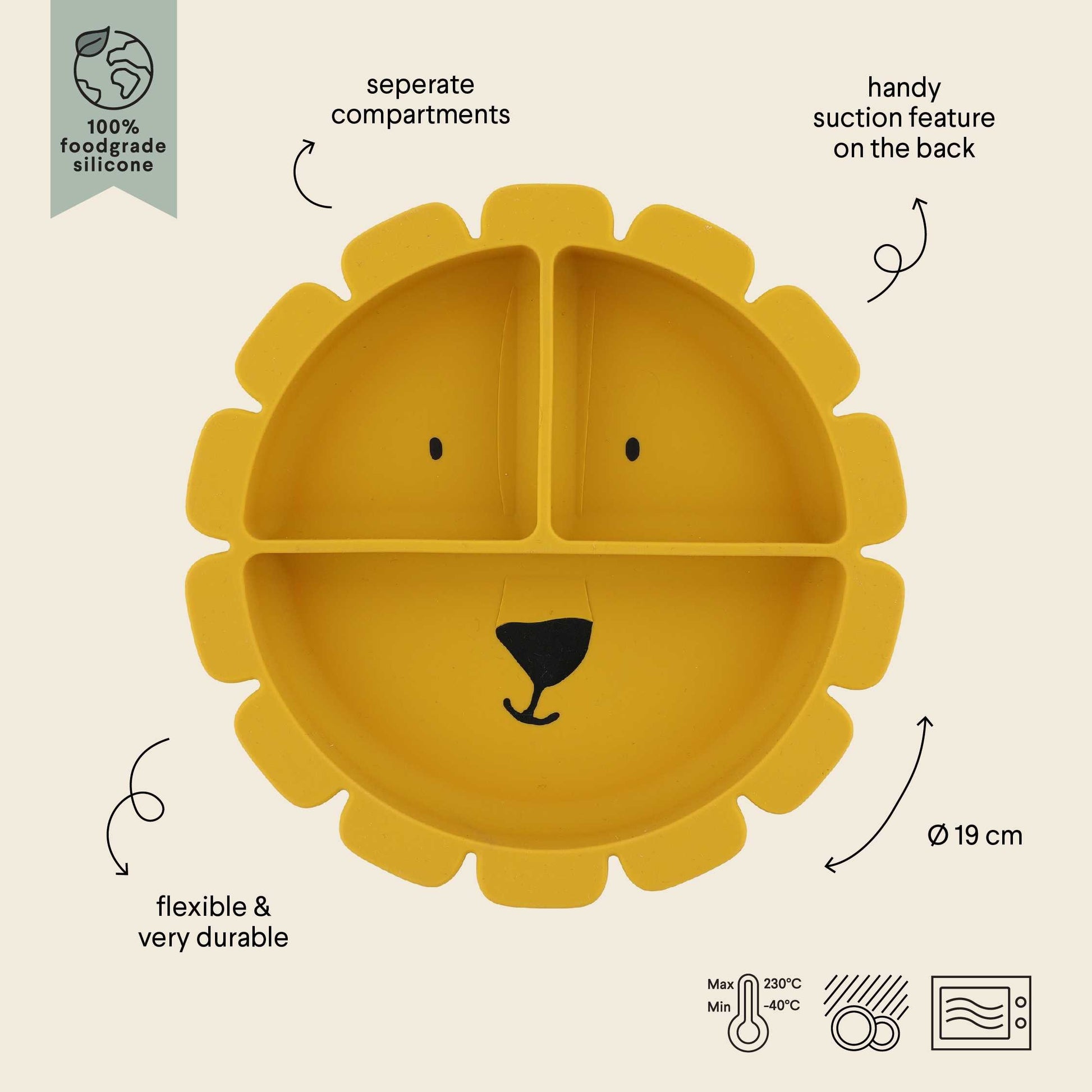 Silicone Divided Suction Plate for Kids - Mr. Lion
