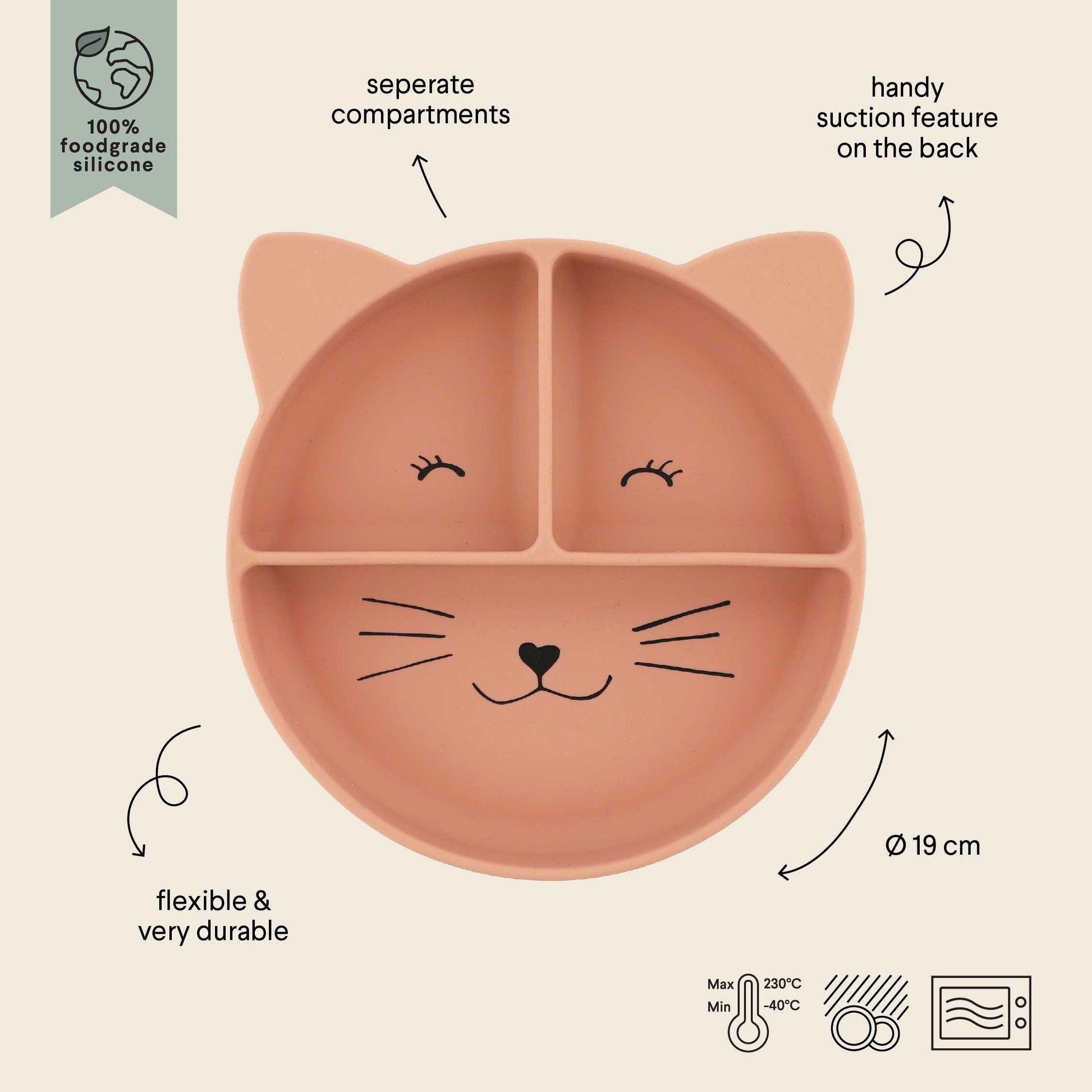 Silicone Divided Suction Plate for Kids - Mrs. Cat