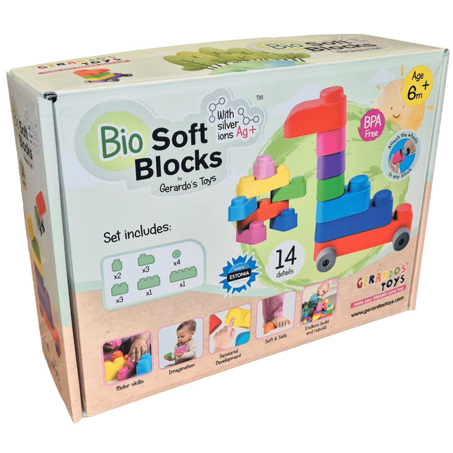 Soft Blocks Set With Wheels - 14 pcs