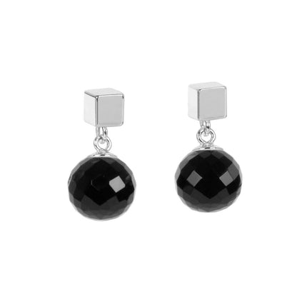 Solid Onyx Earrings - Rose Gold and Silver