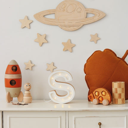 Wooden Wall Decoration - Moon, Saturn, Rocket & 10 Stars