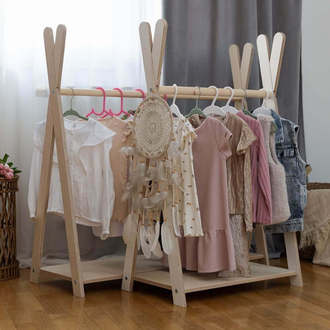 Clothing Rack Tipi For Children - Large Natural Wood - LoveStyle World