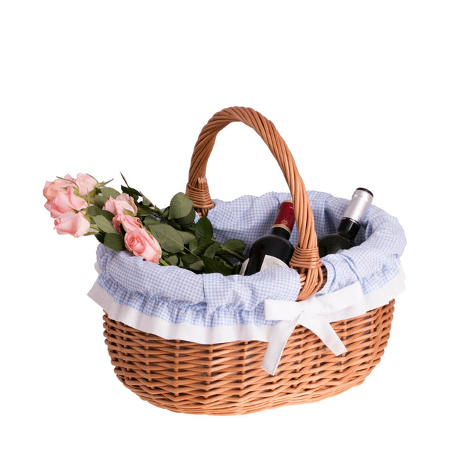 Werburga Shopping Basket With Wicker Handle And Blue Trim