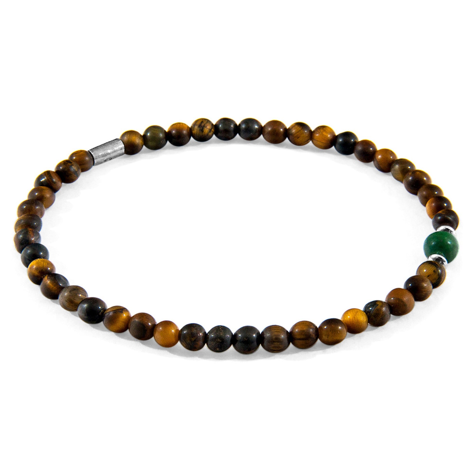 Walter Silver and Stone SKINNY Bracelet - Brown Tigers Eye and Green Jade