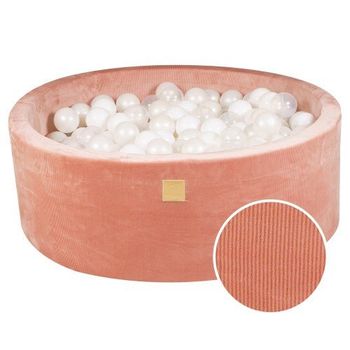 Ball Pit Round With 200 Translucent/White Balls, 90x30cm - Apricot Velvet - LoveStyle World