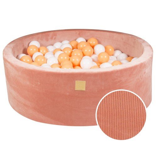 Ball Pit Round With 200 White/orange Balls, 90x30cm - Apricot Velvet - LoveStyle World