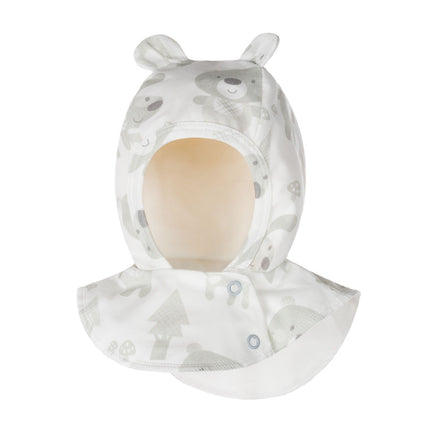White and Beige Bear-Print Cotton Baby Balaclava