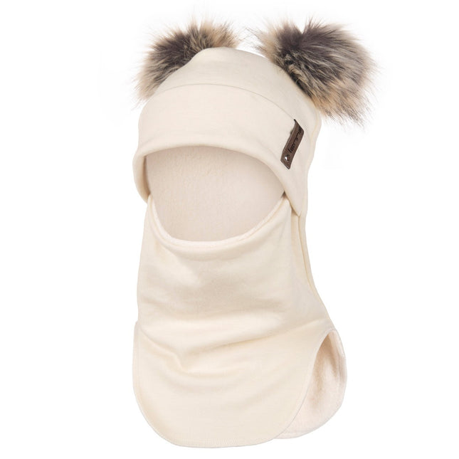 White Merino Wool Double Pom-Pom Balaclava