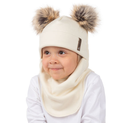 White Merino Wool Double Pom-Pom Balaclava