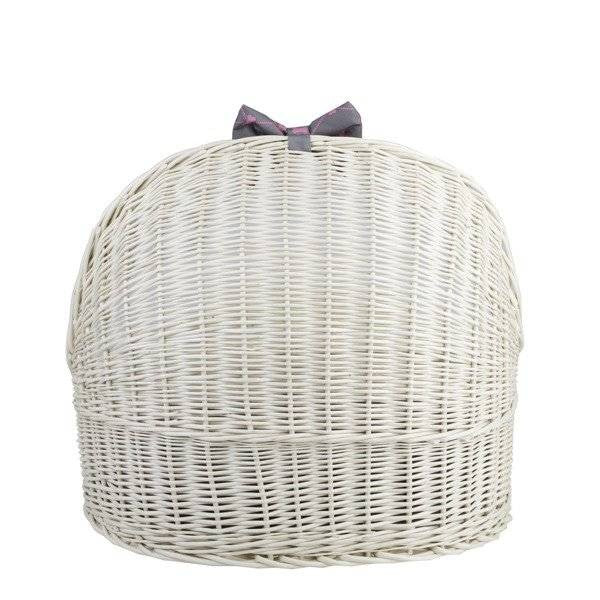 Whitewashed Wicker Pet House Elsa With Cushion