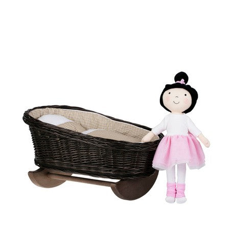 Wicker Rocking Cradle Mimi Dark - Beige Bedding