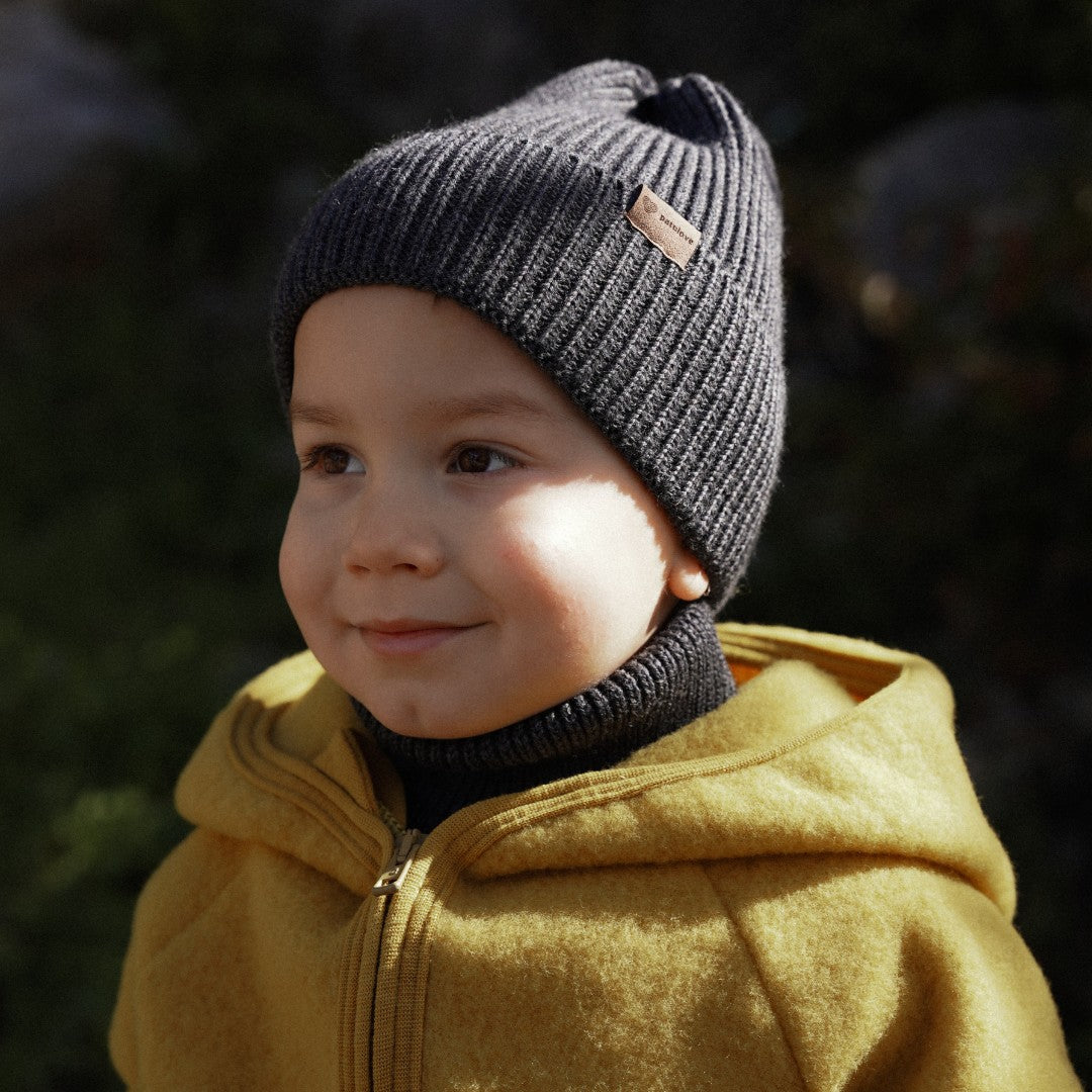Winter Merino Wool Hat for Kids - Graphite