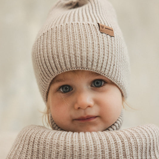 Winter Merino Wool Hat for Kids - Oat