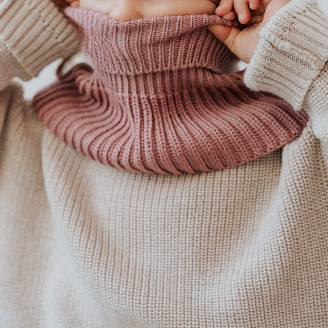 Winter Merino Wool Tube Scarf for Kids - Blush